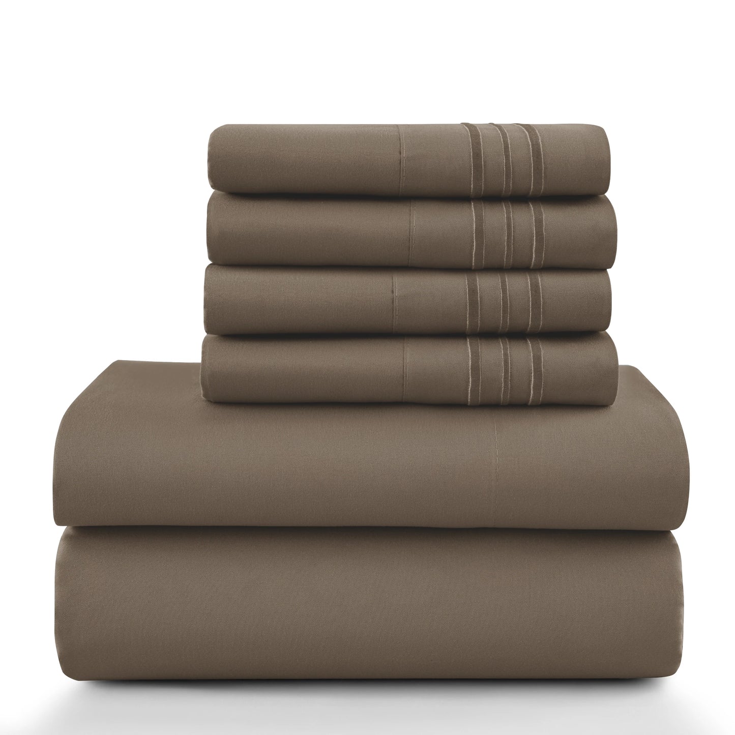 6pc Set, Brushed Microfiber, Embroidered & Plain Pillowcases