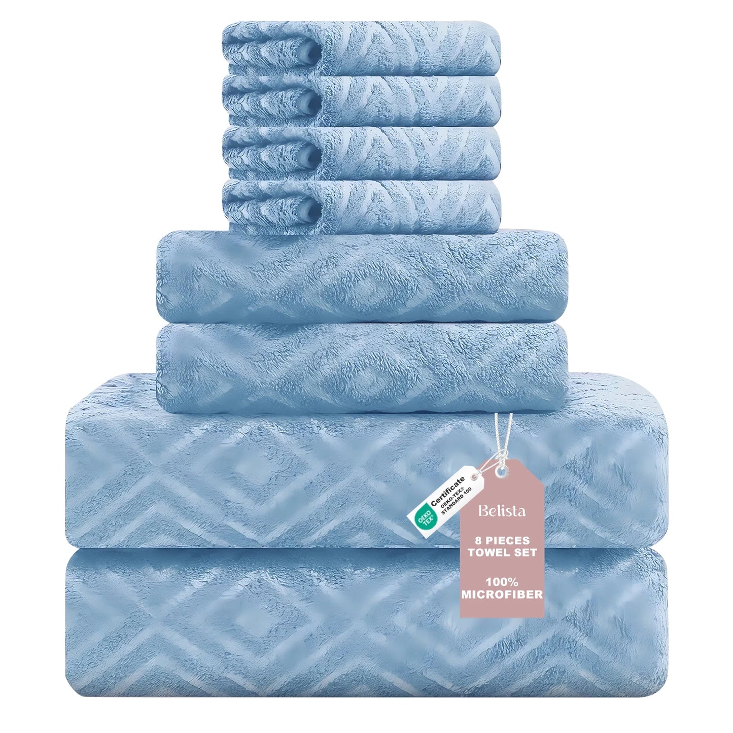 Oversized 8pc Bathroom Towel Set, 35"×70": 2 Bath Sheets, 2 Hand Towels, 4 Washcloths