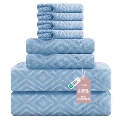Oversized 8pc Bathroom Towel Set, 35"×70": 2 Bath Sheets, 2 Hand Towels, 4 Washcloths