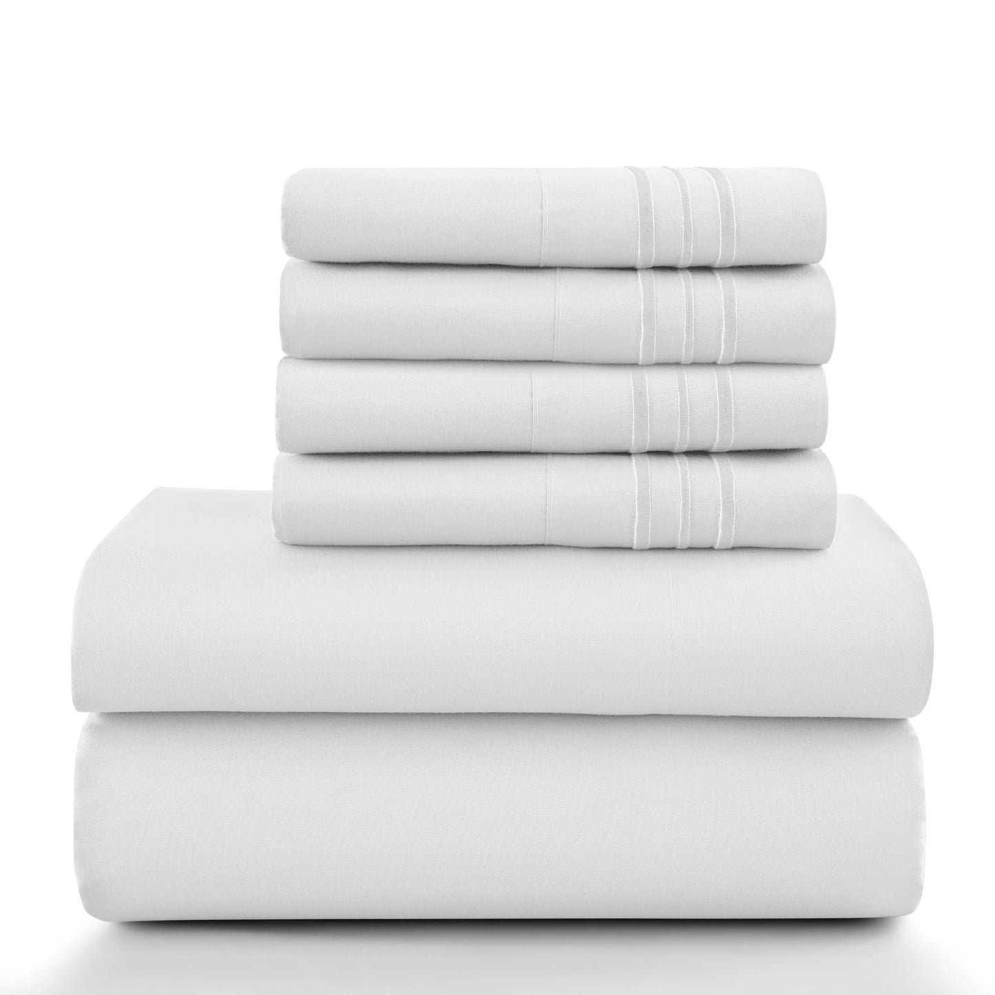 6pc Set, Brushed Microfiber, Embroidered & Plain Pillowcases