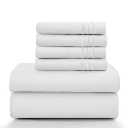 6pc Set, Brushed Microfiber, Embroidered & Plain Pillowcases