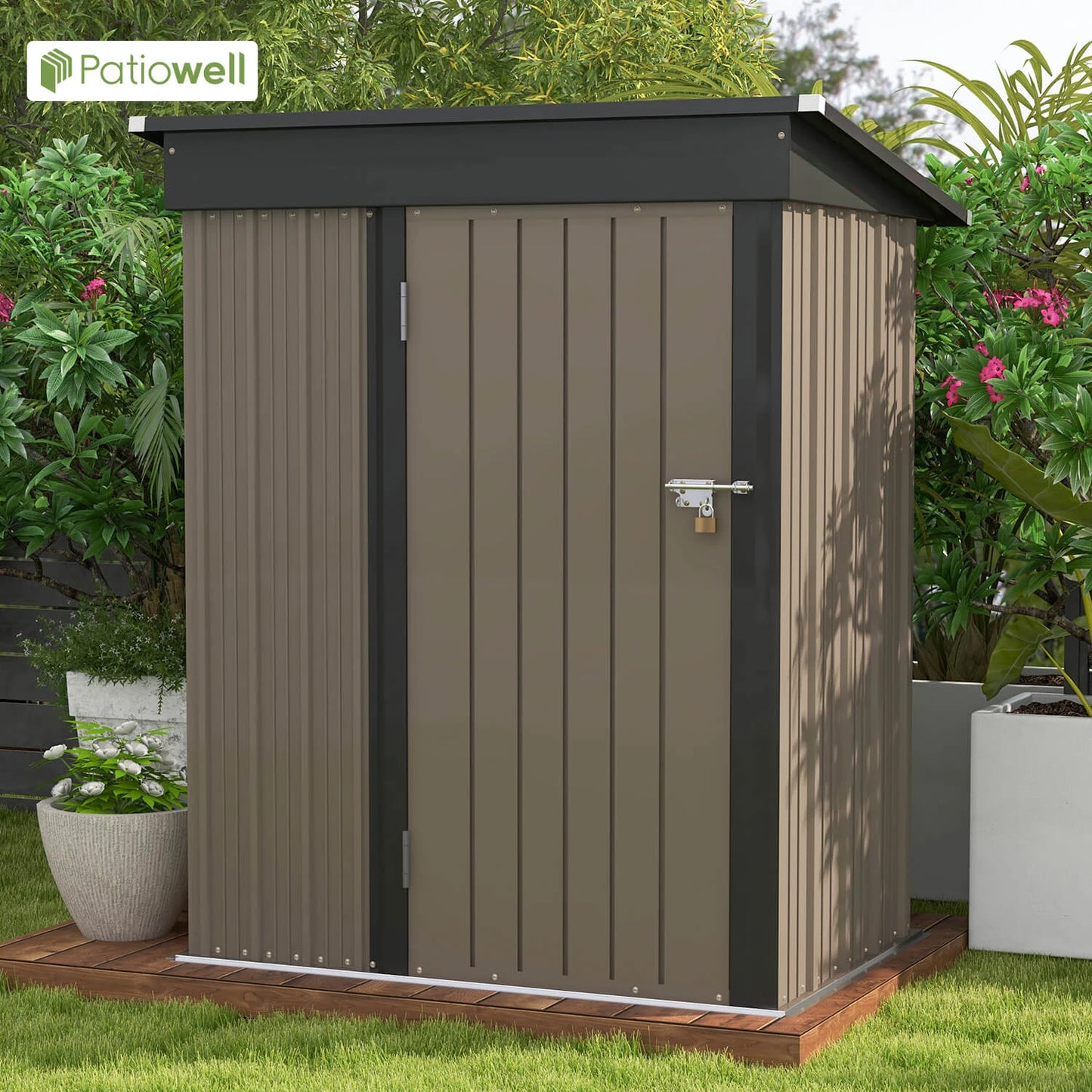 5x3ft Outdoor Storage Shed w/Sloping Roof and Lockable Door