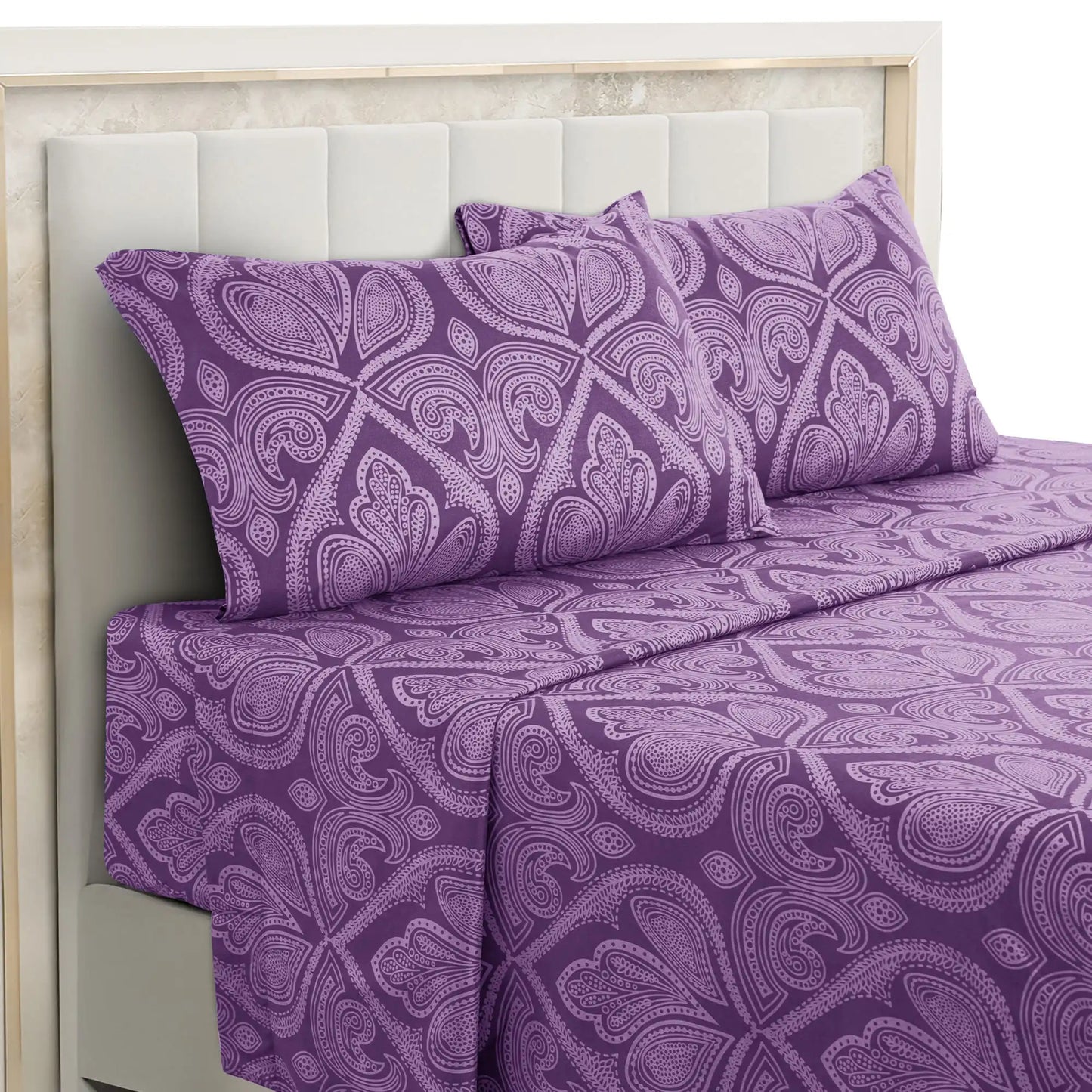 4pcs, Paisley Sheet Set, Brushed Microfiber, 16" Deep Pockets