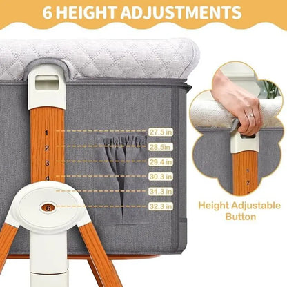 3:1 Portable Bedside Bassinet, Foldable Crib, 6 Adjustable Height with Wheels