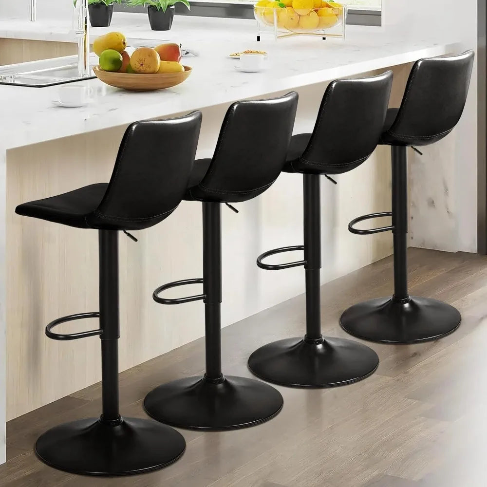 Set (4) Modern Faux Adjustable Height Swivel Barstools w/Backrest