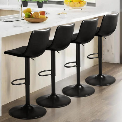 Set (4) Modern Faux Adjustable Height Swivel Barstools w/Backrest