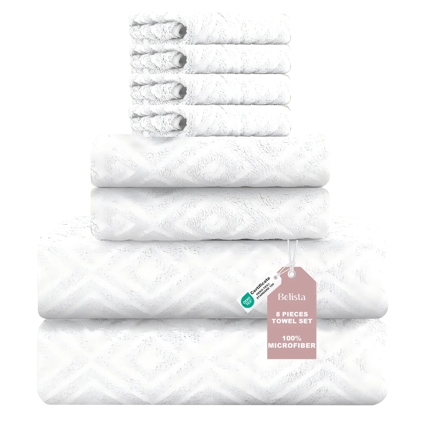 Oversized 8pc Bathroom Towel Set, 35"×70": 2 Bath Sheets, 2 Hand Towels, 4 Washcloths