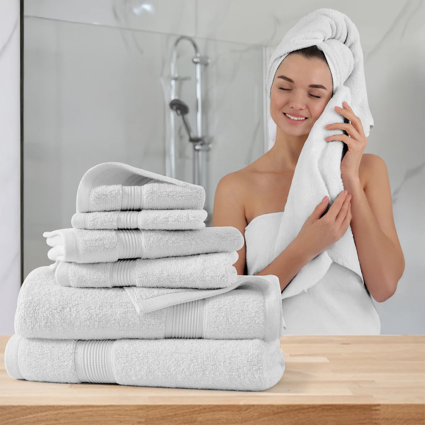 6pc Bath Towel Set – 100% Cotton, Ultra-Soft & Absorbent