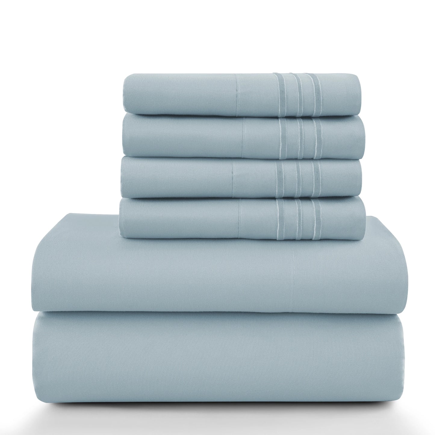 6pc Set, Brushed Microfiber, Embroidered & Plain Pillowcases