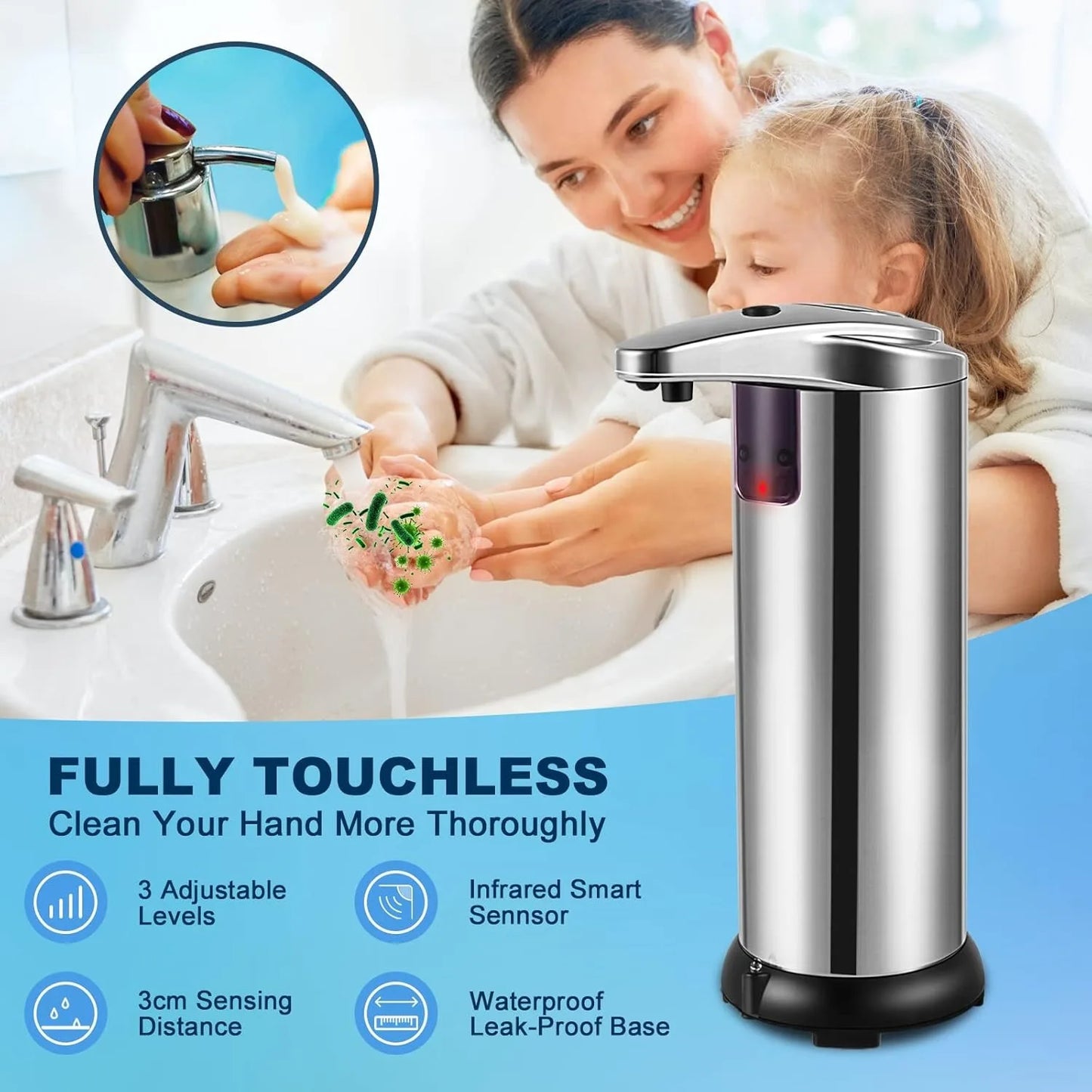 Automatic, Touchless Infrared Soap Dispenser, Adjustable Levels