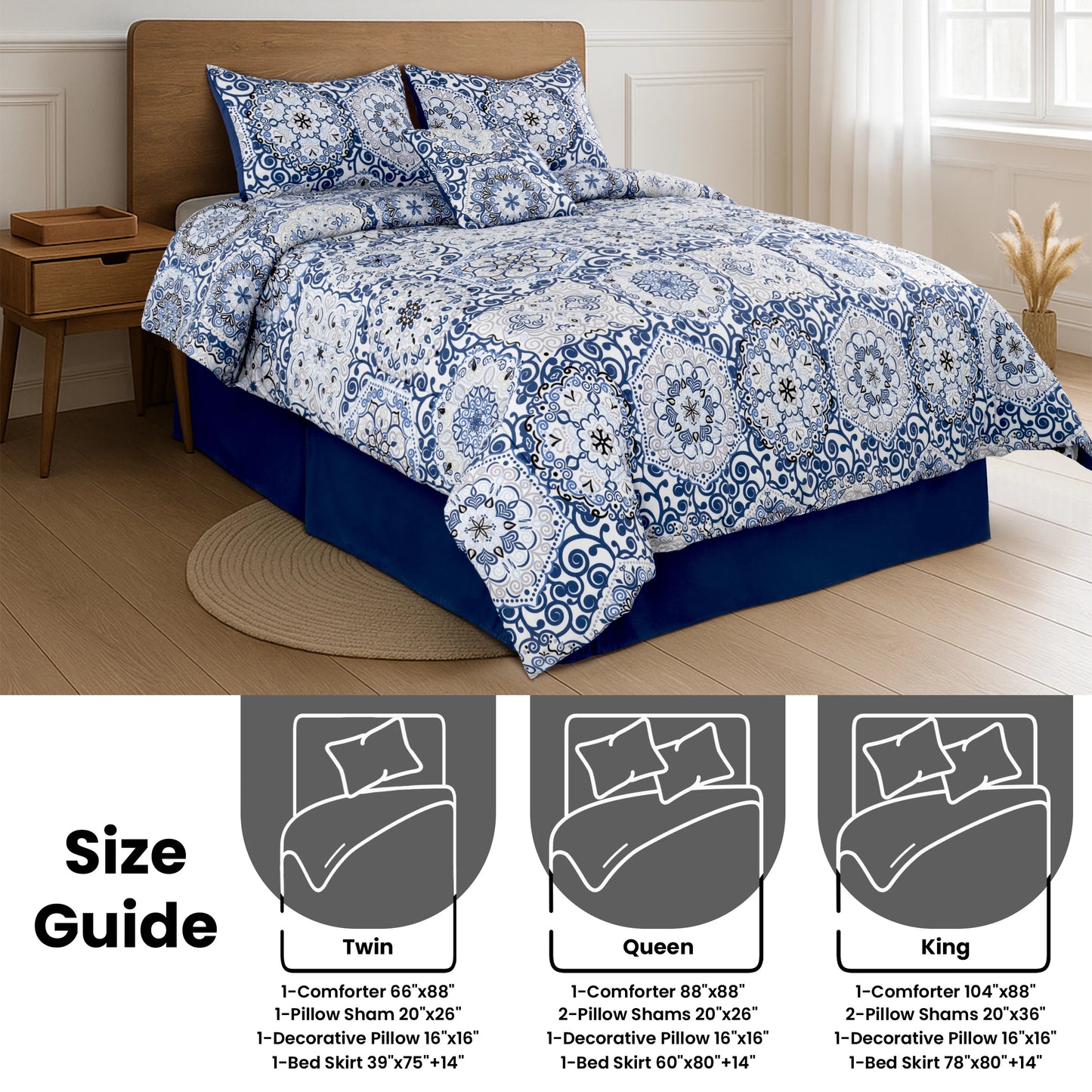 Reversible 5pc Printed Comforter Set, Inc. 1 Comforter, 2 Pillow Shams