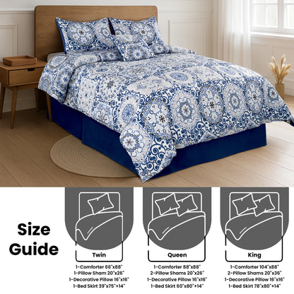 Reversible 5pc Printed Comforter Set, Inc. 1 Comforter, 2 Pillow Shams