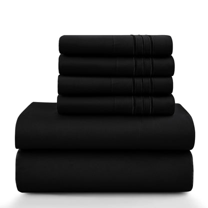 6pc Set, Brushed Microfiber, Embroidered & Plain Pillowcases