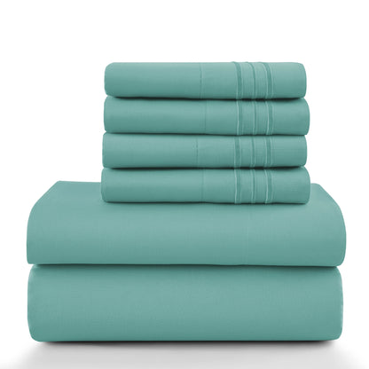 6pc Set, Brushed Microfiber, Embroidered & Plain Pillowcases
