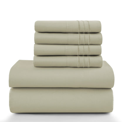 6pc Set, Brushed Microfiber, Embroidered & Plain Pillowcases