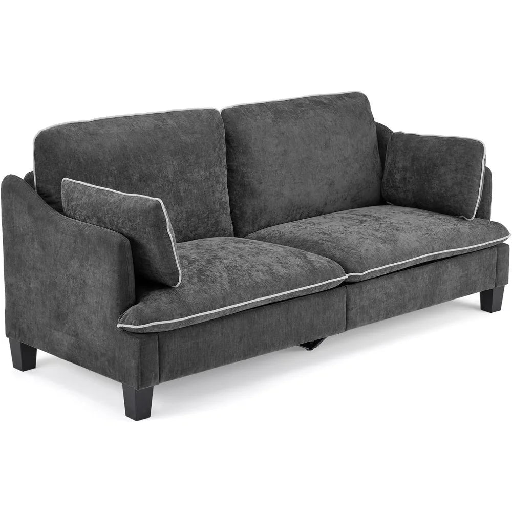 84" Modern Sofa Couch, Linen Velvet 2-Seater Loveseat w/Piped Cushions