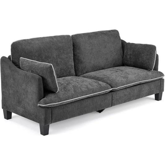 84" Modern Sofa Couch, Linen Velvet 2-Seater Loveseat w/Piped Cushions