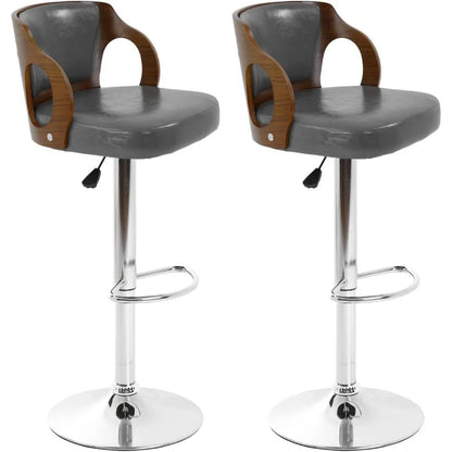 Set (2) Modern Swivel Bar Stool, PU Leather, Adjustable
