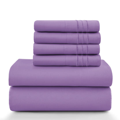 6pc Set, Brushed Microfiber, Embroidered & Plain Pillowcases