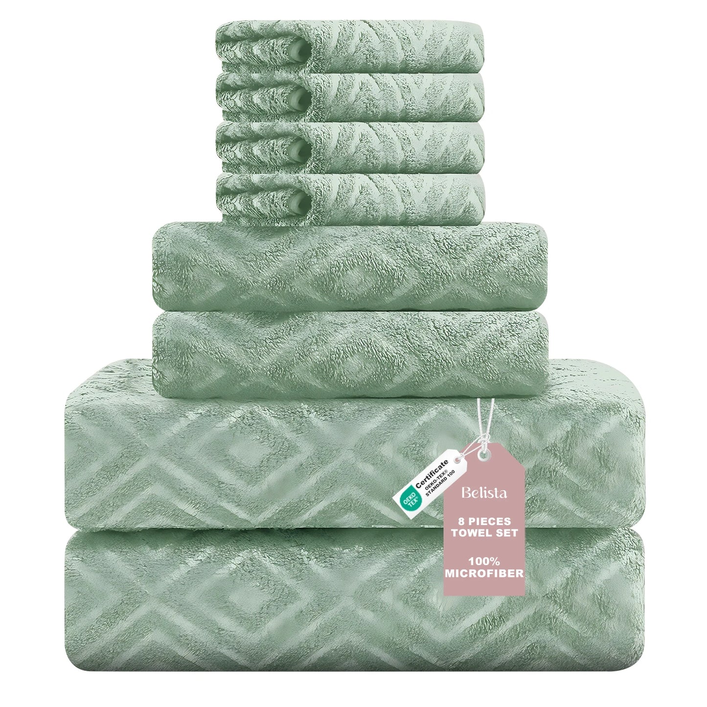 Oversized 8pc Bathroom Towel Set, 35"×70": 2 Bath Sheets, 2 Hand Towels, 4 Washcloths