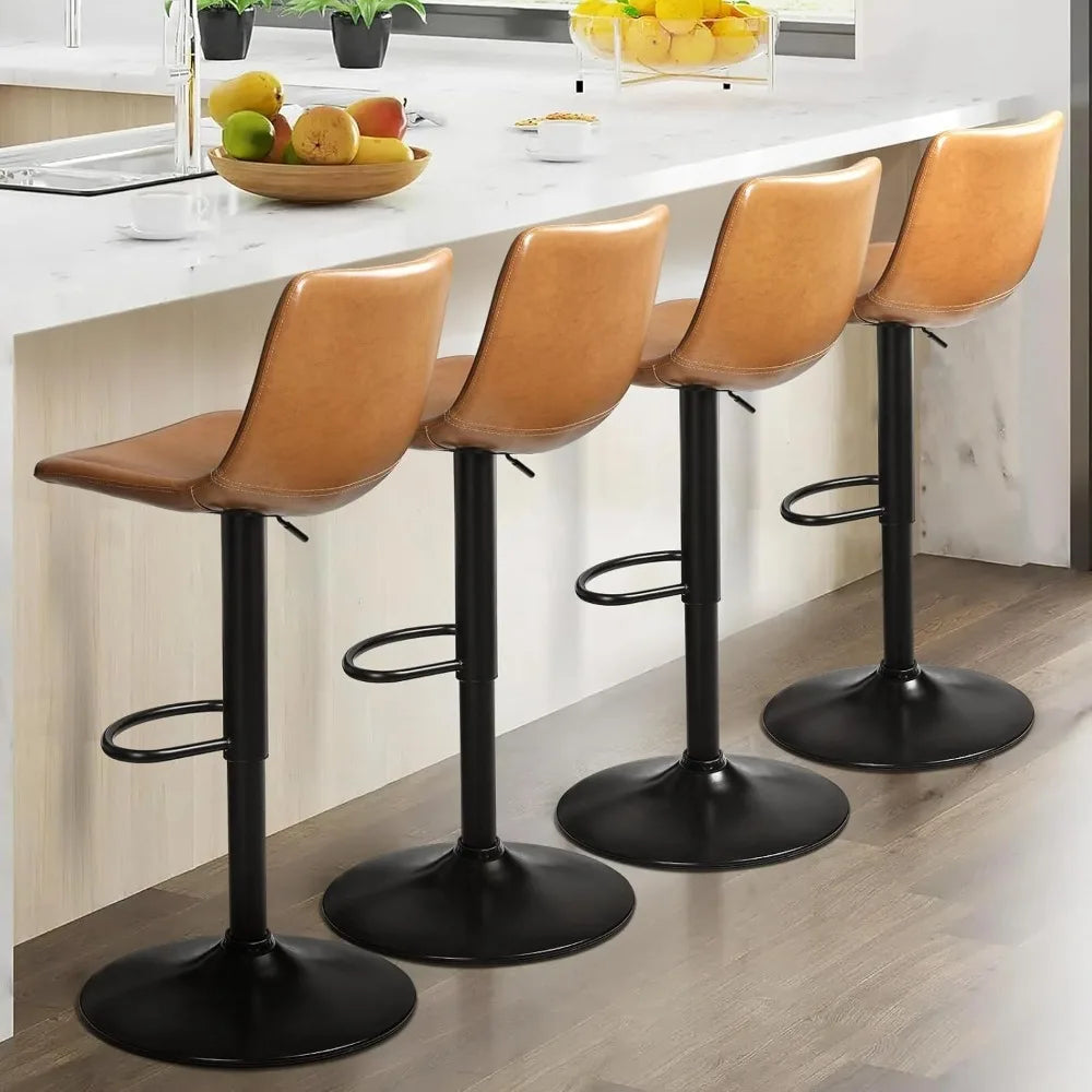 Set (4) Modern Faux Adjustable Height Swivel Barstools w/Backrest