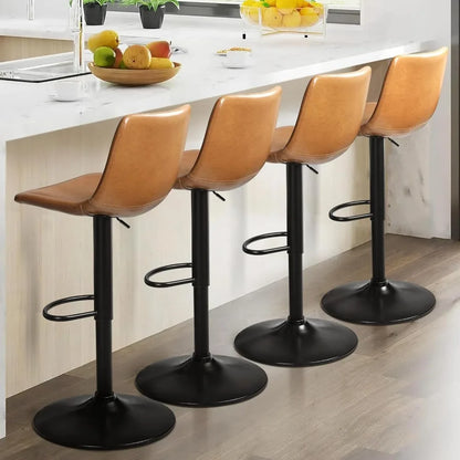 Set (4) Modern Faux Adjustable Height Swivel Barstools w/Backrest