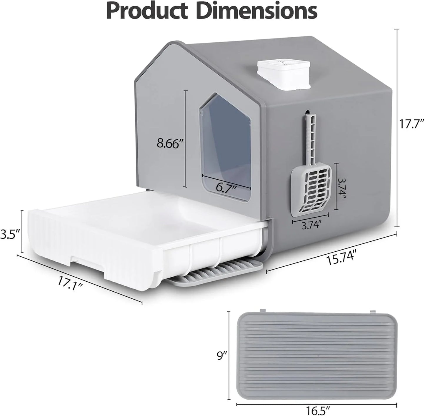 XL Enclosed Cat Litter Box w/Mat, Odorless Toilet, Anti-Splashing