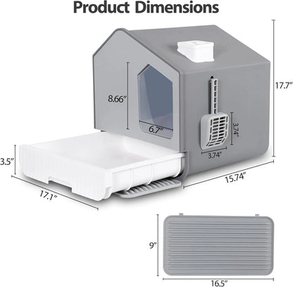 XL Enclosed Cat Litter Box w/Mat, Odorless Toilet, Anti-Splashing