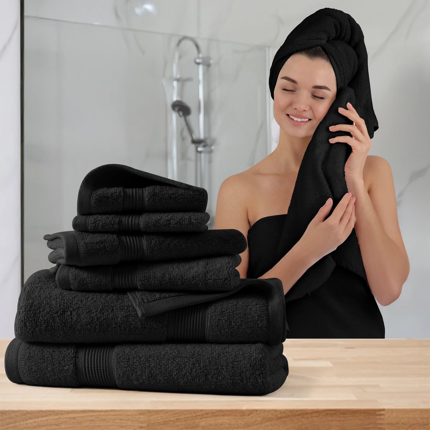 6pc Bath Towel Set – 100% Cotton, Ultra-Soft & Absorbent