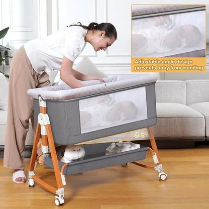 3:1 Portable Bedside Bassinet, Foldable Crib, 6 Adjustable Height with Wheels