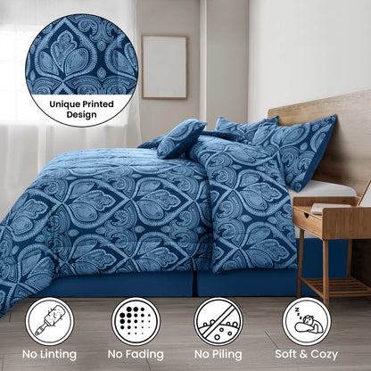 Reversible 5pc Printed Comforter Set, Inc. 1 Comforter, 2 Pillow Shams