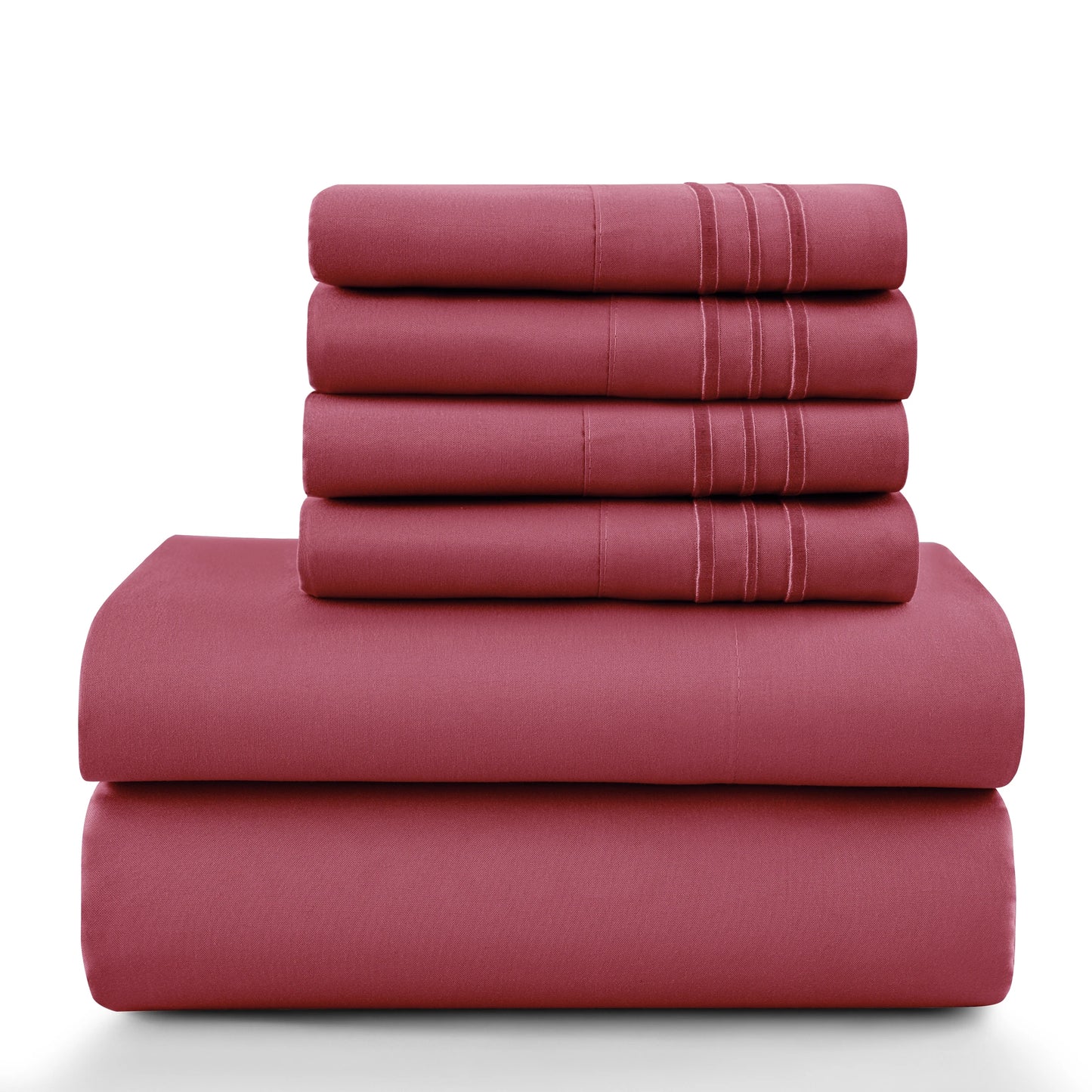 6pc Set, Brushed Microfiber, Embroidered & Plain Pillowcases