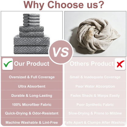 Oversized 8pc Bathroom Towel Set, 35"×70": 2 Bath Sheets, 2 Hand Towels, 4 Washcloths