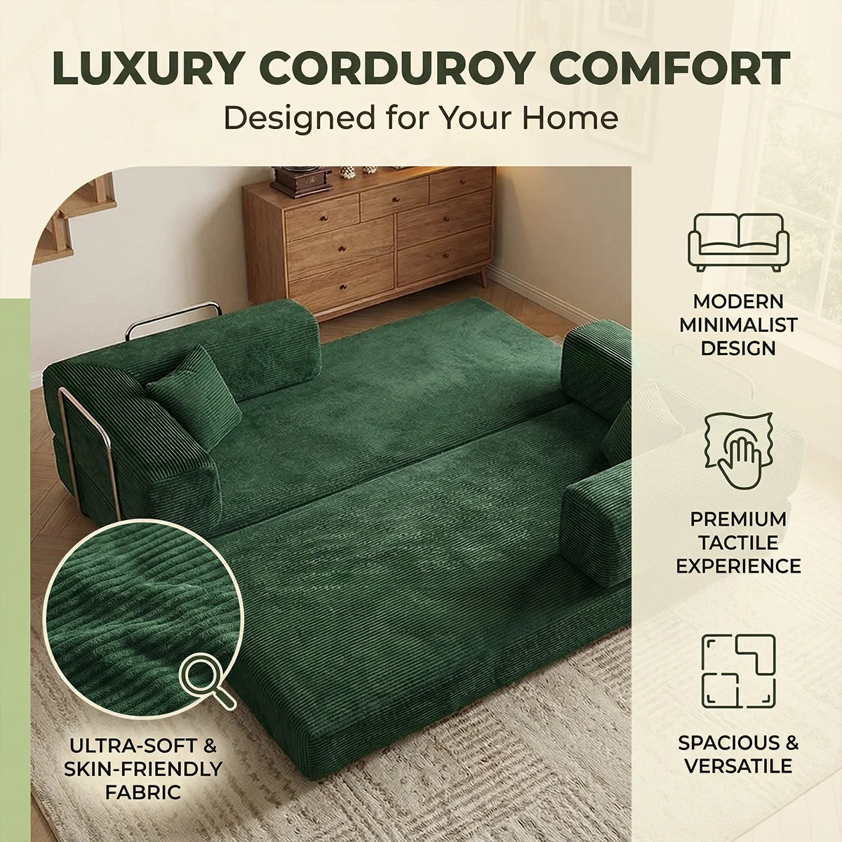 4:1 Queen Size Boneless Loveseat, Futon Sofa Bed 79"
