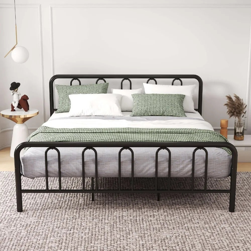 Stylish King Size Metal Platform Bed Frame, w/ Headboard & Footboard