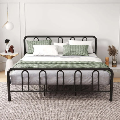 Stylish King Size Metal Platform Bed Frame, w/ Headboard & Footboard