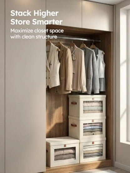 2 Pack Large Beige Fabric Closet Storage Organizer