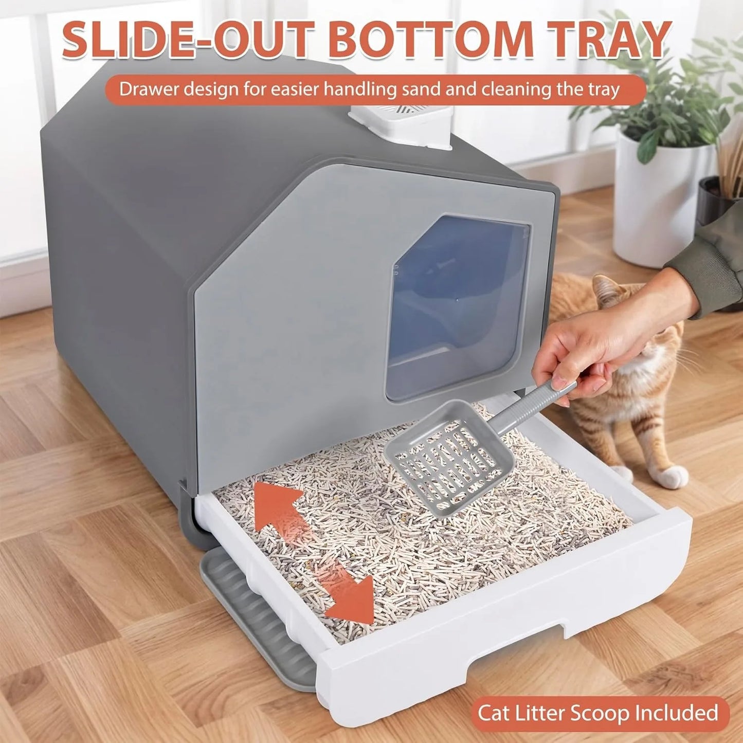 XL Enclosed Cat Litter Box w/Mat, Odorless Toilet, Anti-Splashing