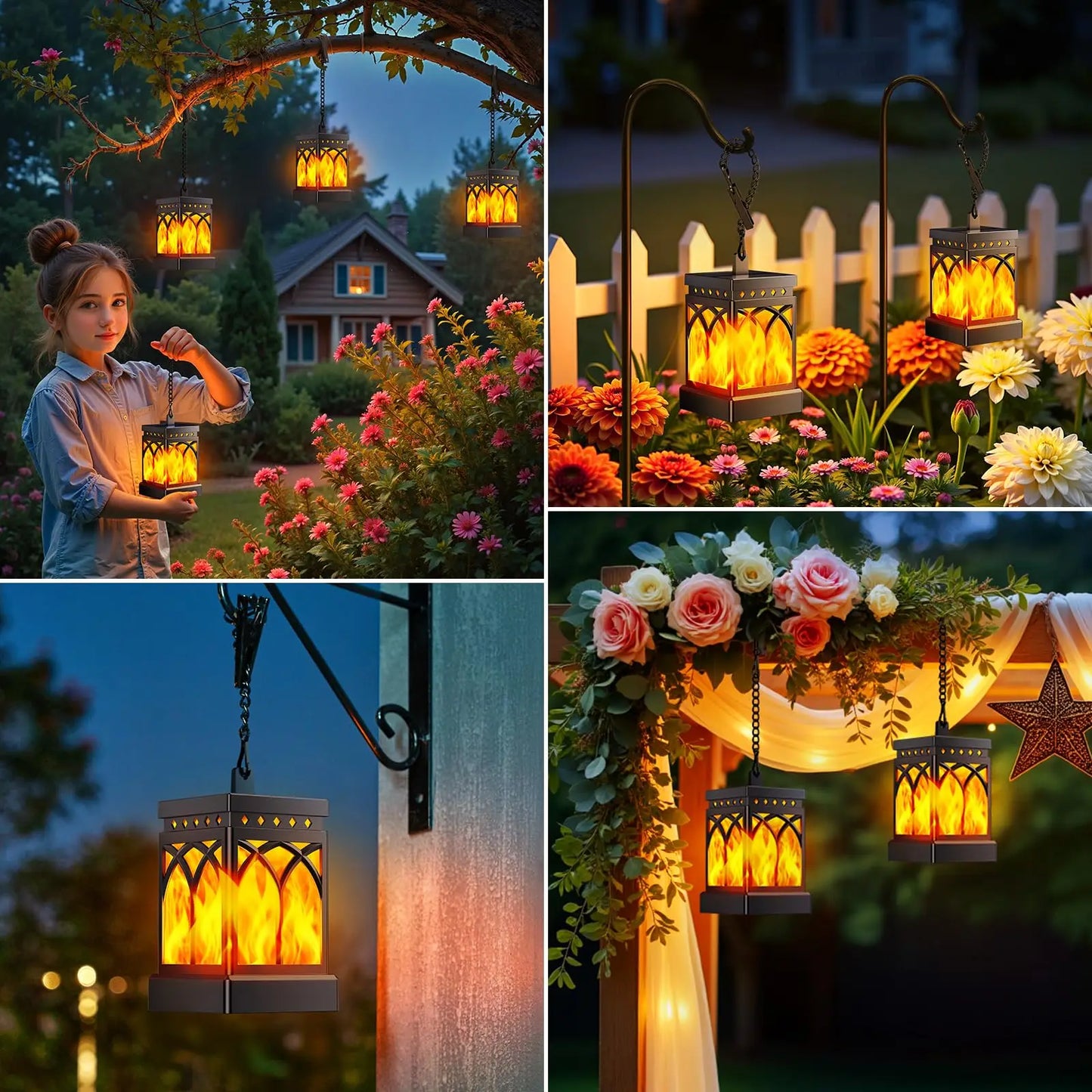 2pk Decorative Hanging Solar Lantern for Outdoors, Auto ON/Off