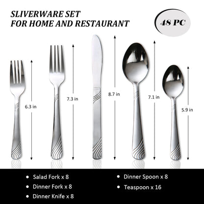 48pc Cutlery Set For 8, Stainless Steel