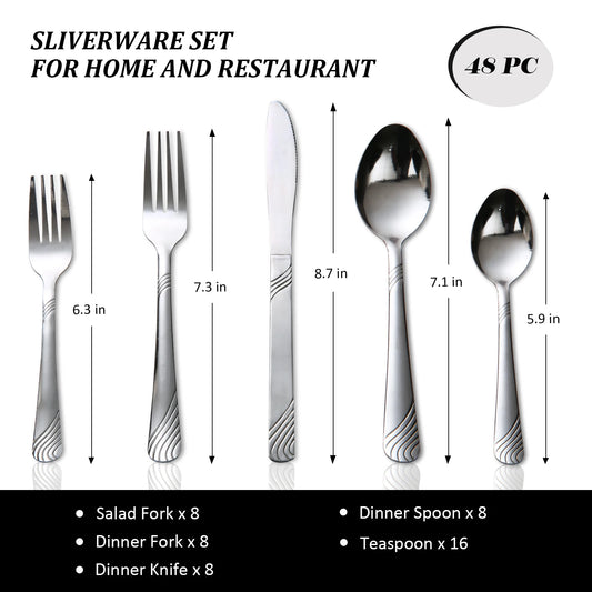 48pc Cutlery Set For 8, Stainless Steel