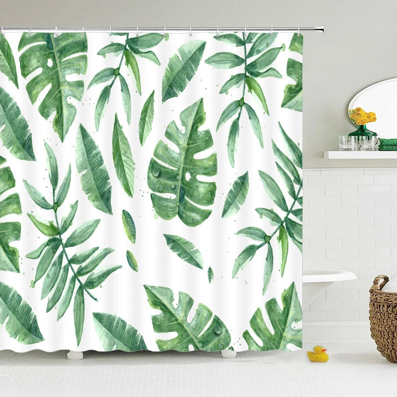 Waterproof Polyester Fabric Bathroom Curtain w/12 Hooks