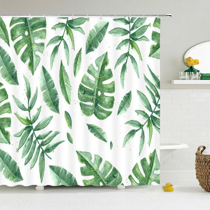 Waterproof Polyester Fabric Bathroom Curtain w/12 Hooks