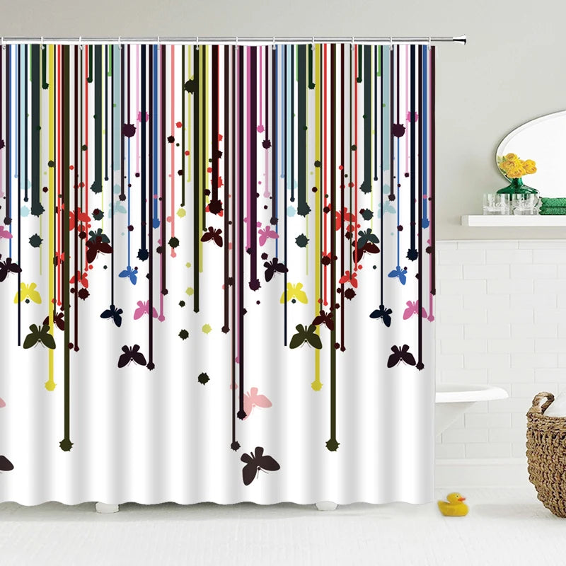 Waterproof Polyester Fabric Bathroom Curtain w/12 Hooks