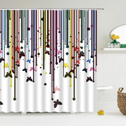 Waterproof Polyester Fabric Bathroom Curtain w/12 Hooks