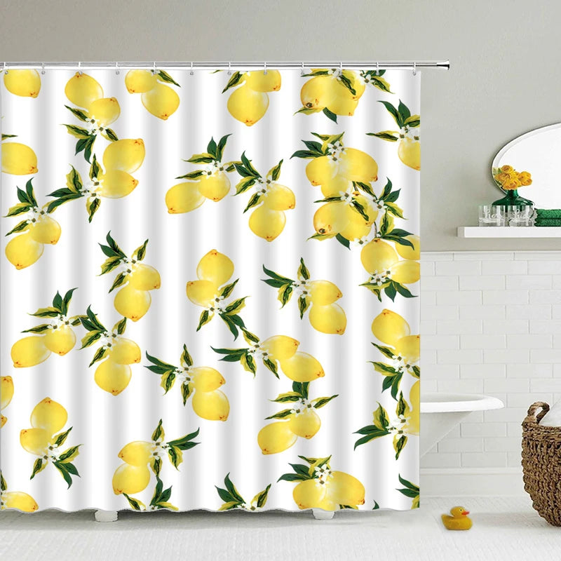 Waterproof Polyester Fabric Bathroom Curtain w/12 Hooks