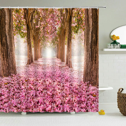 Waterproof Polyester Fabric Bathroom Curtain w/12 Hooks