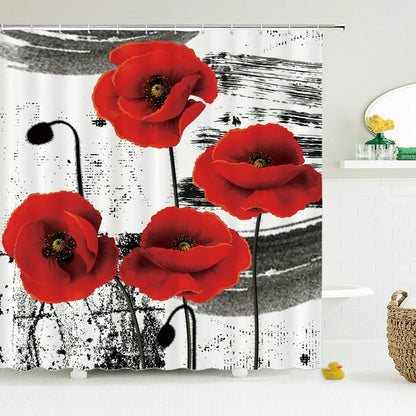 Waterproof Polyester Fabric Bathroom Curtain w/12 Hooks