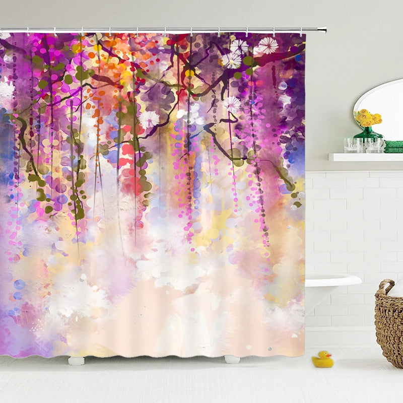 Waterproof Polyester Fabric Bathroom Curtain w/12 Hooks