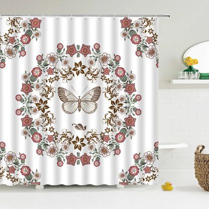 Waterproof Polyester Fabric Bathroom Curtain w/12 Hooks